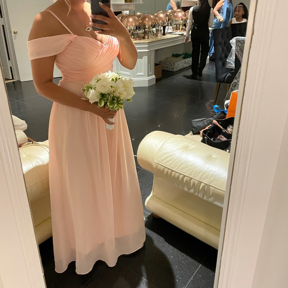 Bridesmaids blush pink dress.